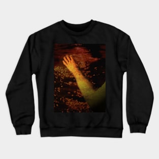 Digital collage and special processing. Ugly close up, amazing on distance. Hand, evening warm water view. Crewneck Sweatshirt